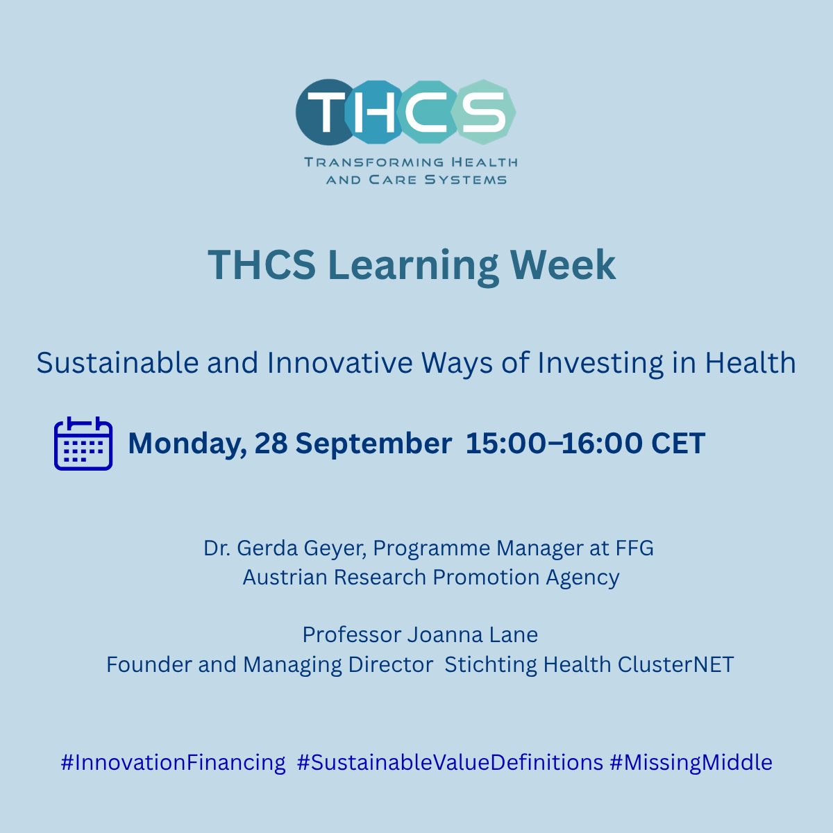 THCS Learning Week - Sustainable and Innovative Ways of Investing in Health